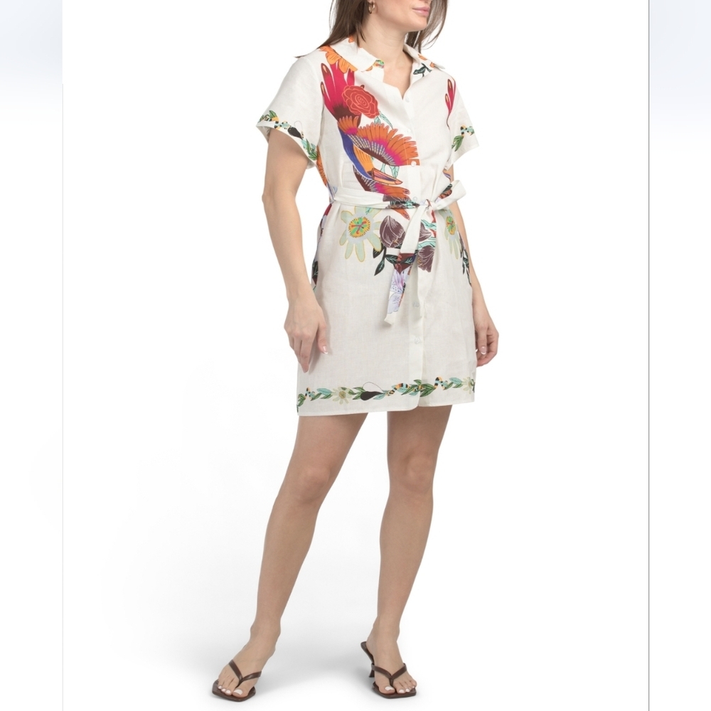 Le Ragazze Linen Blend Mini Shirt Dress